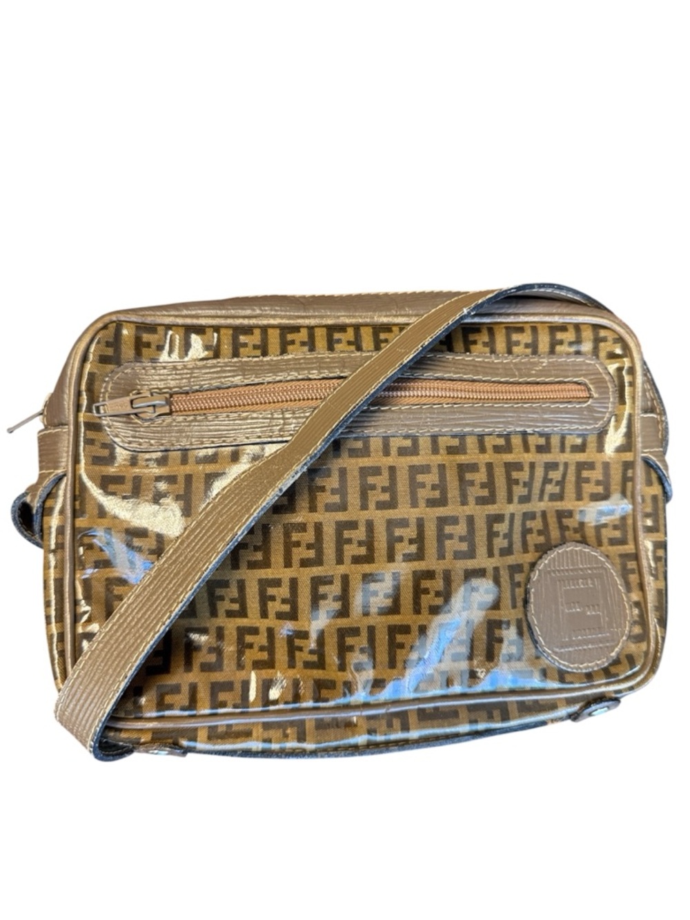 Vintage 1980’s FENDI FF Monogram Zucchino PVC Coated Crossbody Shoulder Bag